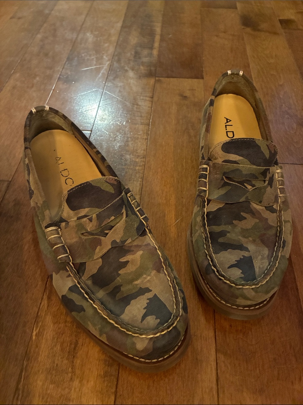 Aldo Men's Camouflage Penny Loafers in Green and Brown